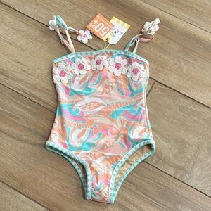 NWT Shade Critters Kids One Piece Swimsuit with Floral Accents